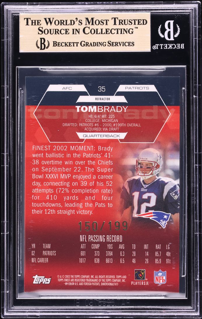 2003 Finest Refractor Tom Brady /199 #35 BGS 9.5 GEM MINT