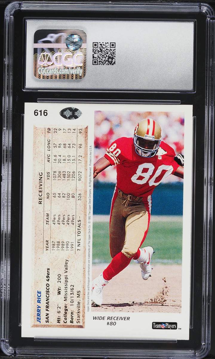 1992 Upper Deck Football Jerry Rice #616 CGC 10 GEM MINT
