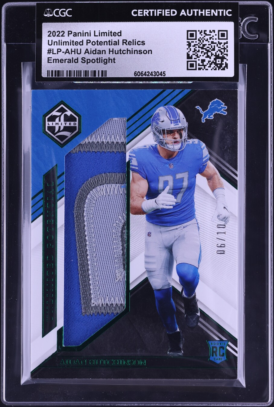 2022 Panini Limited Emerald Aidan Hutchinson ROOKIE PATCH AUTO /10 CGC ...