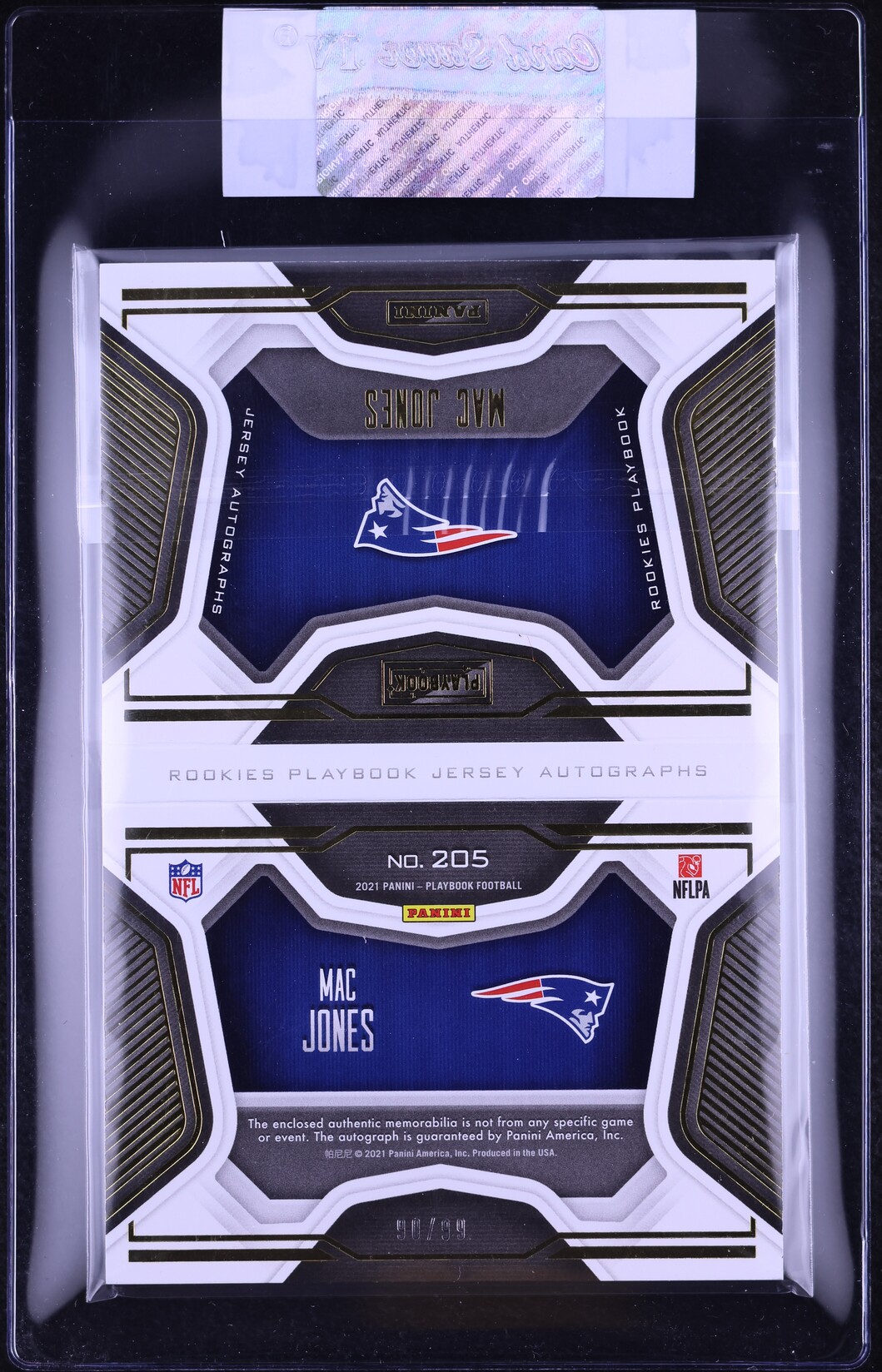 2021 Panini Playbook Gold Mac Jones ROOKIE PATCH AUTO /99 #205 CGC AUTH