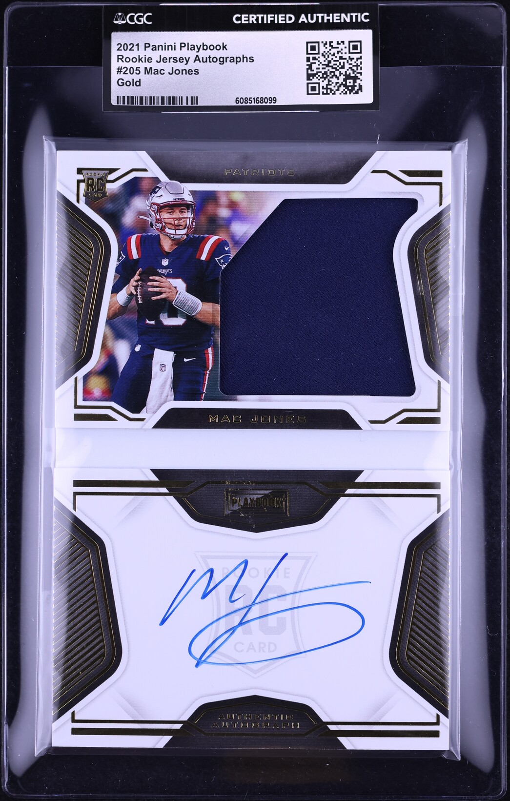2021 Panini Playbook Gold Mac Jones ROOKIE PATCH AUTO /99 #205 CGC AUTH