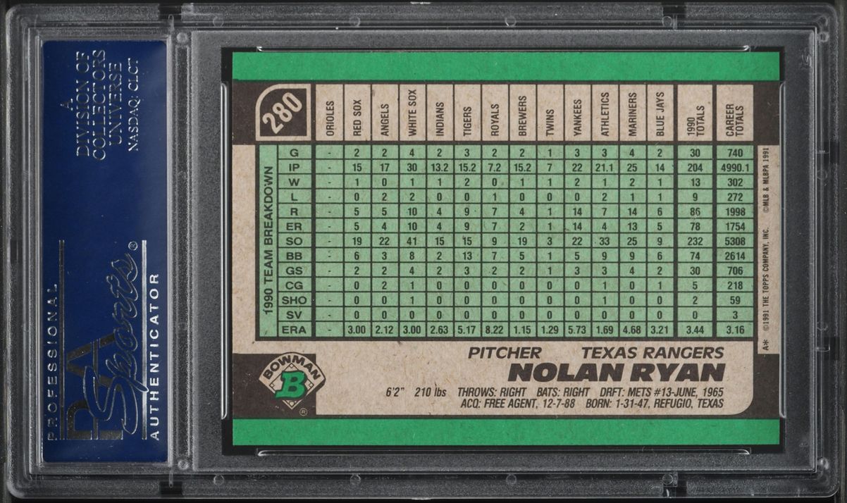 1991 Bowman Nolan Ryan #280 PSA 10 GEM MINT