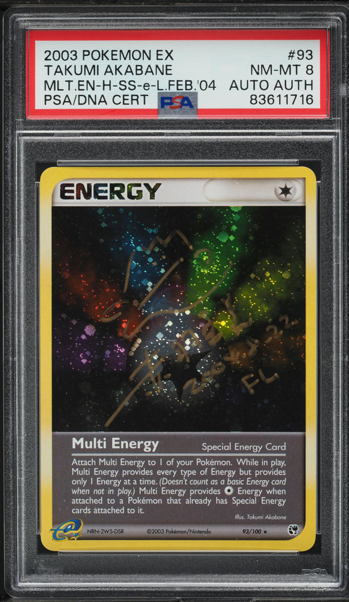 2003 Pokemon EX Sandstorm Holo Multi Energy Takumi Akabane AUTO PSA 8 NM-MT