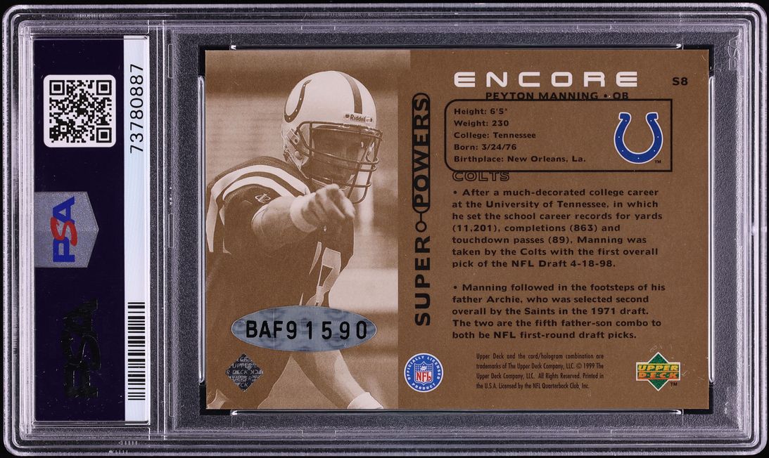 1999 SP Authentic Buyback '98 Encore Peyton Manning AUTO /16 #S8 PSA 10 GEM MINT - Photo 2