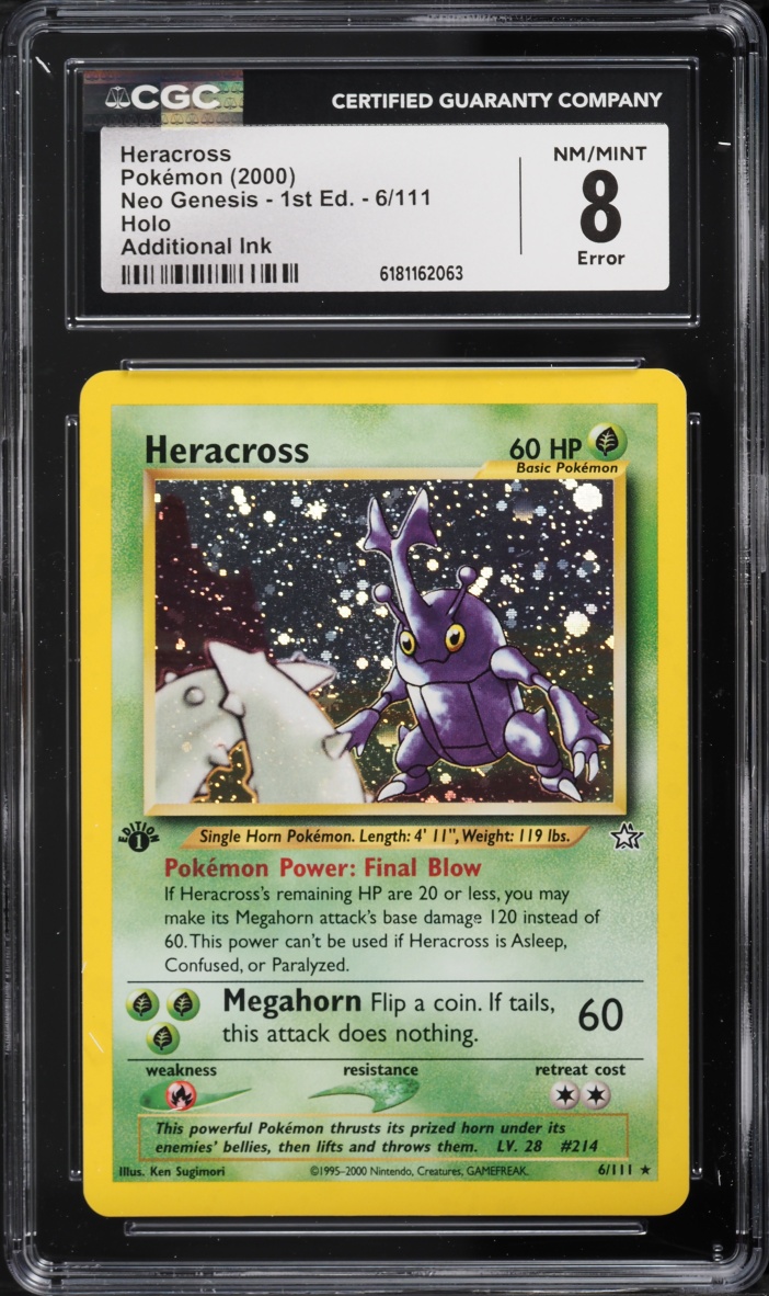 2000 Pokemon Neo Genesis 1st Edition Holo Heracross #6 CGC 8 NM-MT