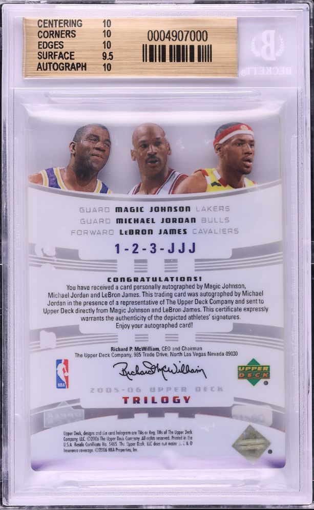 2005 UD Trilogy 1-2-3 Combo Clearcut LeBron James Michael Jordan Magic Johnson AUTO /10 BGS 10
