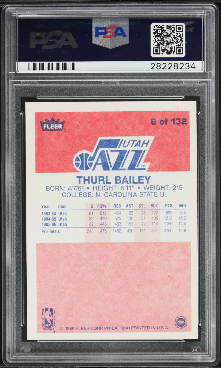 1986 Fleer Basketball Thurl Bailey #6 PSA 10 GEM MINT