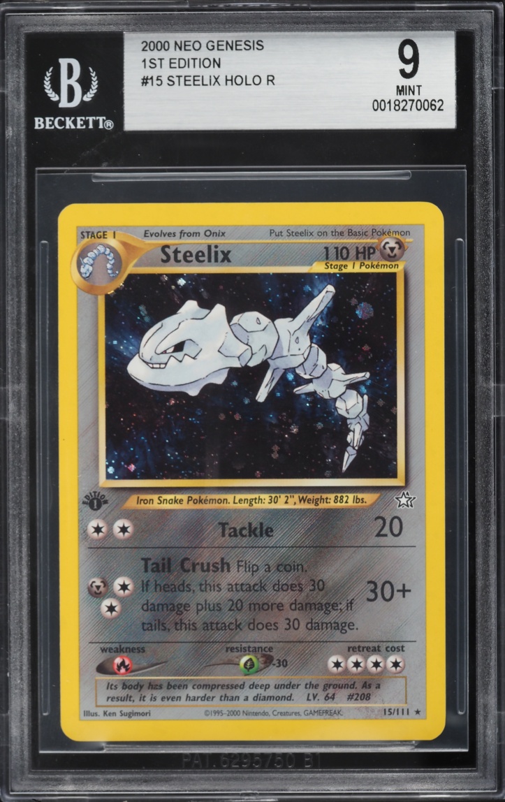 2000 Pokemon Neo Genesis 1st Edition Holo Steelix #15 BGS 9 MINT