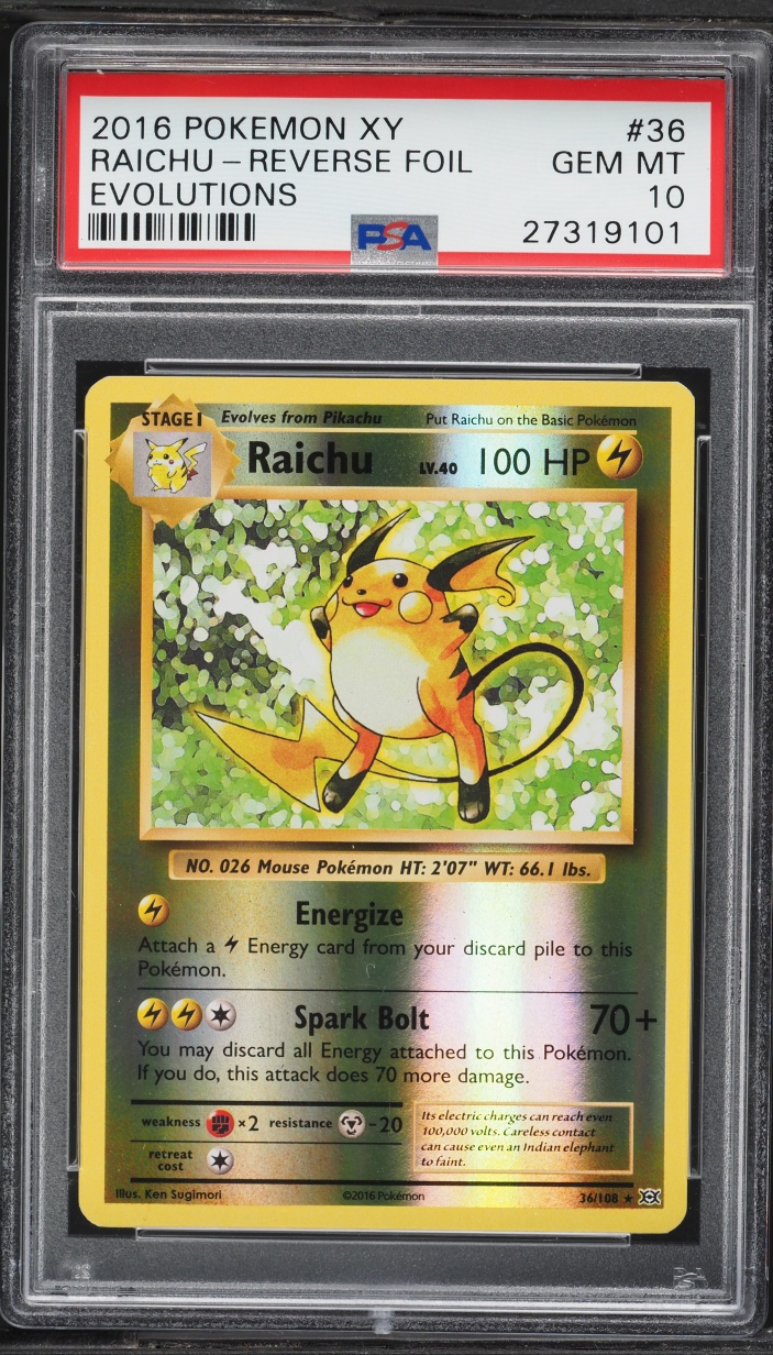 2016 Pokemon XY Evolutions Reverse Holo Raichu #36 PSA 10 GEM MINT