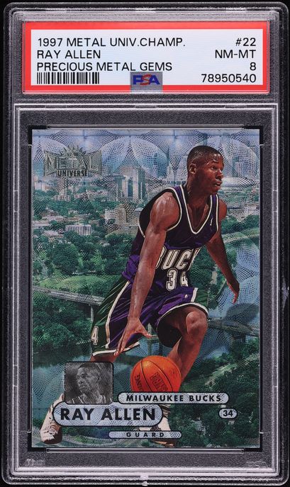 1997 Metal Universe Championship Precious Metal Gems PMG Ray Allen /50 #22 PSA 8 NM-MT