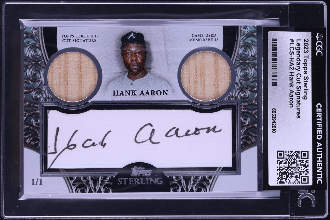 2023 Topps Sterling Legendary Cut Hank Aaron RELIC AUTO 1/1 #LCS-HA2 CGC AUTH