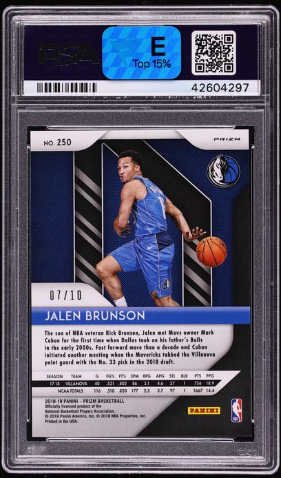2018 Panini Prizm Gold Jalen Brunson ROOKIE /10 #250 PSA 10 GEM MINT