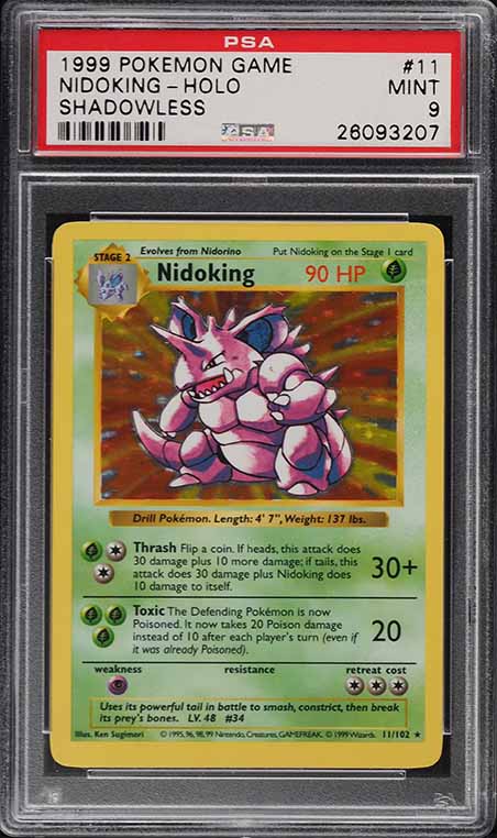 1999 Pokemon Base Set Shadowless Holo Nidoking #11 PSA 9 MINT
