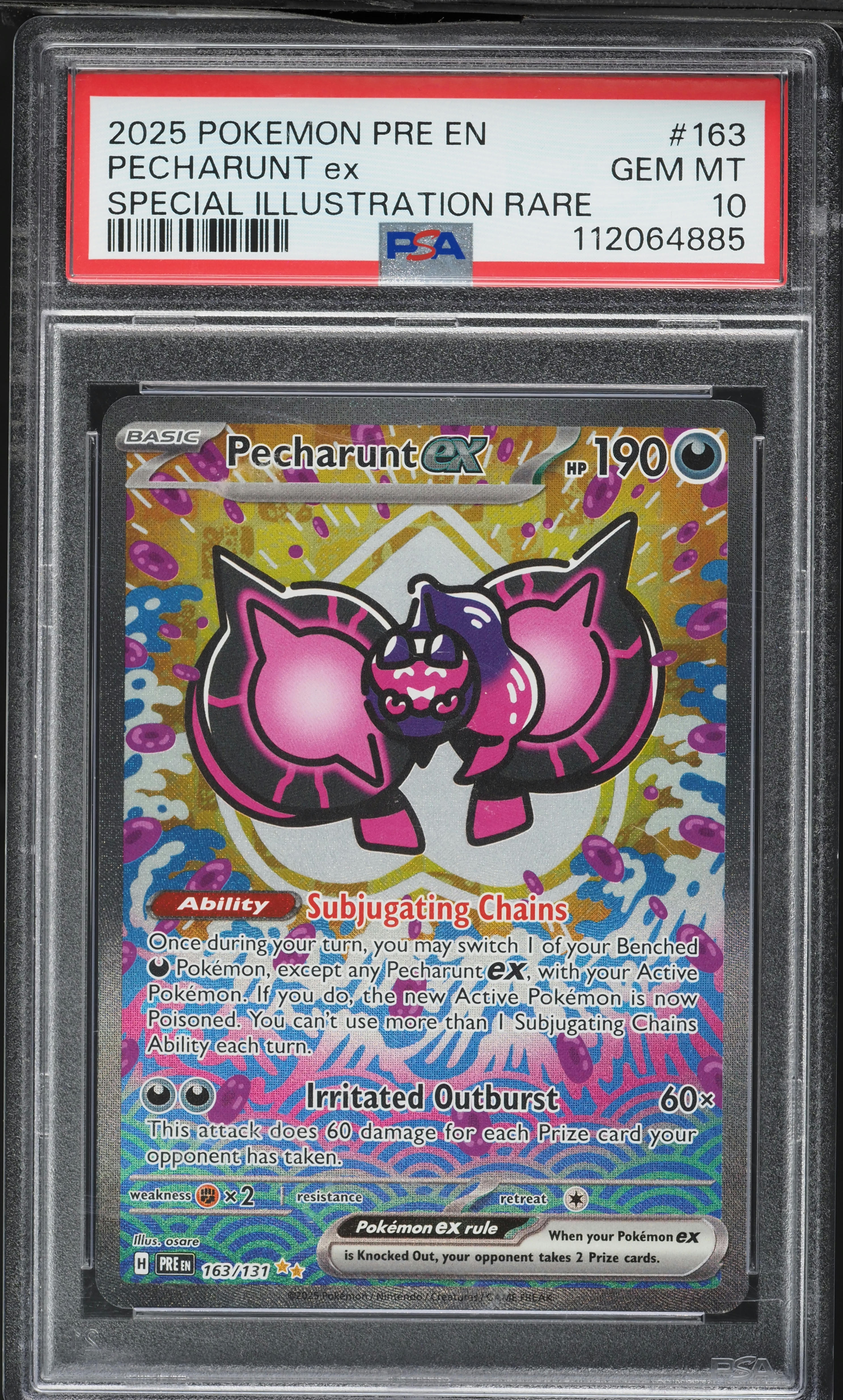 2025 Pokemon Scarlet & Violet Prismatic Evolutions SIR Pecharunt Ex #163 PSA 10 GEM MINT