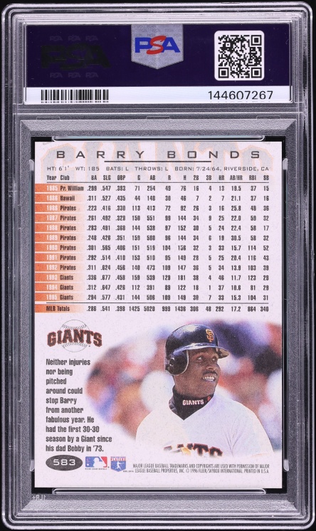 1996 Fleer Barry Bonds #583 PSA 10 GEM MINT
