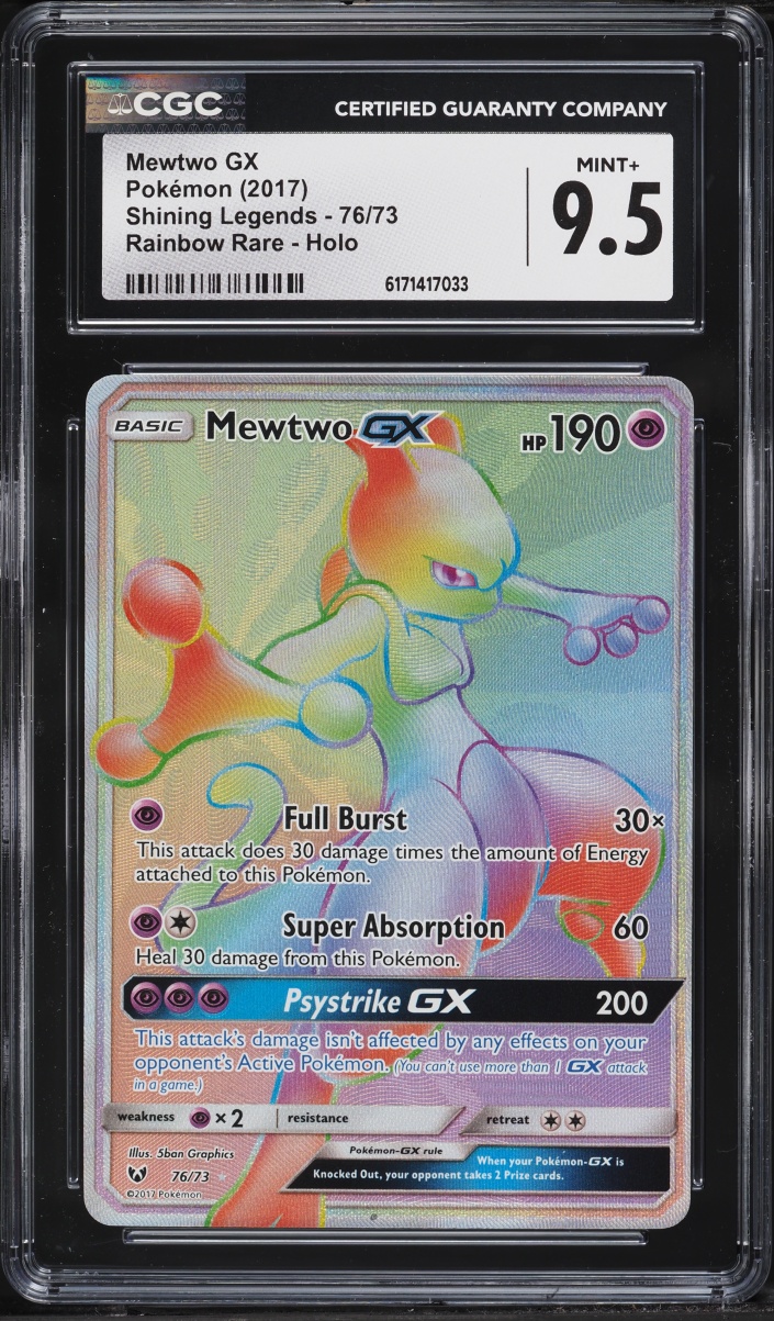 2017 Pokemon Sun & Moon Shining Legends Rainbow Rare Mewtwo GX #76 CGC 9.5 MINT+