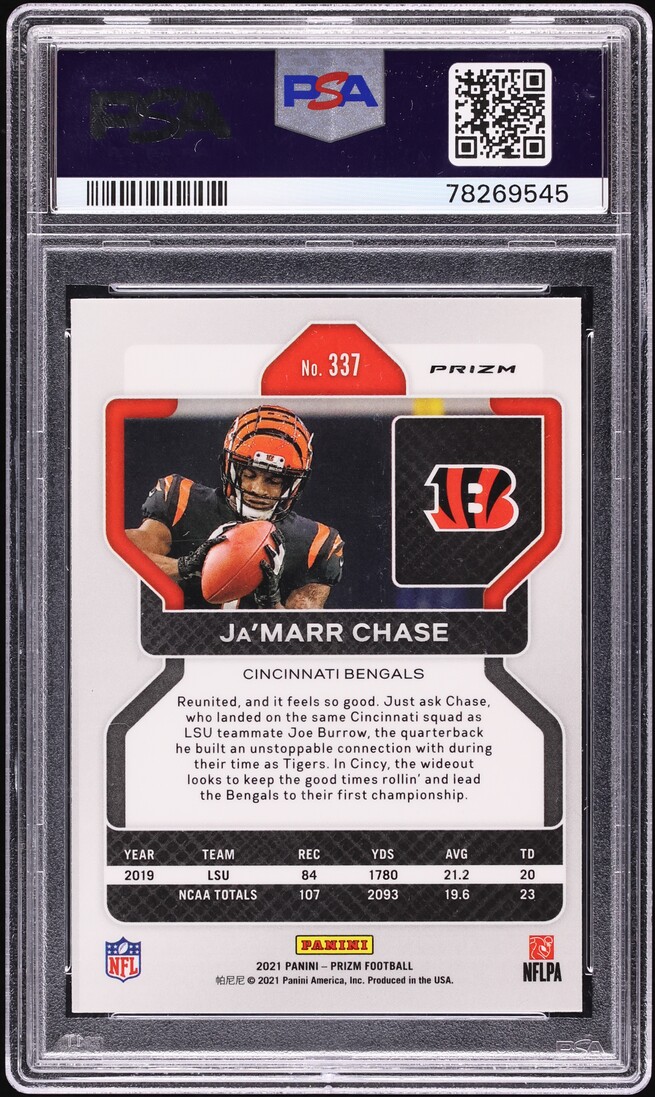 2021 Panini Prizm Disco Ja'Marr Chase ROOKIE #337 PSA 9 MINT