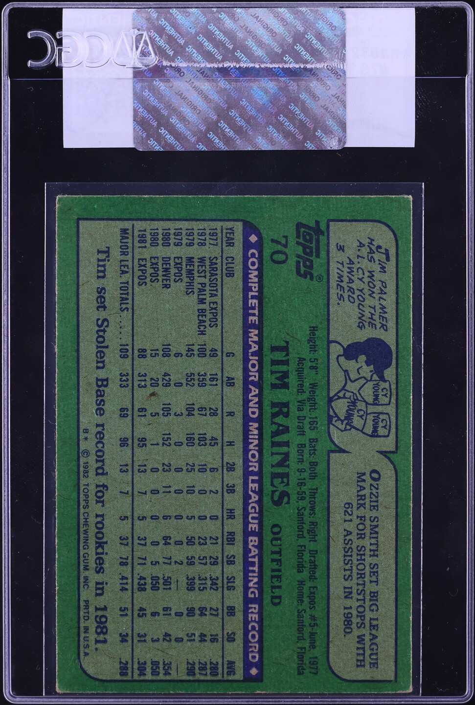 1982 Topps Tim Raines #70 CGC AUTH