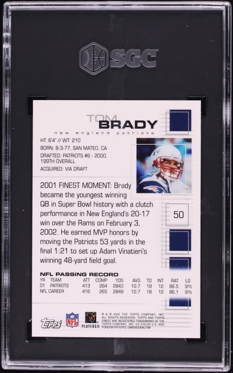 2002 Finest Football Tom Brady #50 SGC 9.5 MINT+