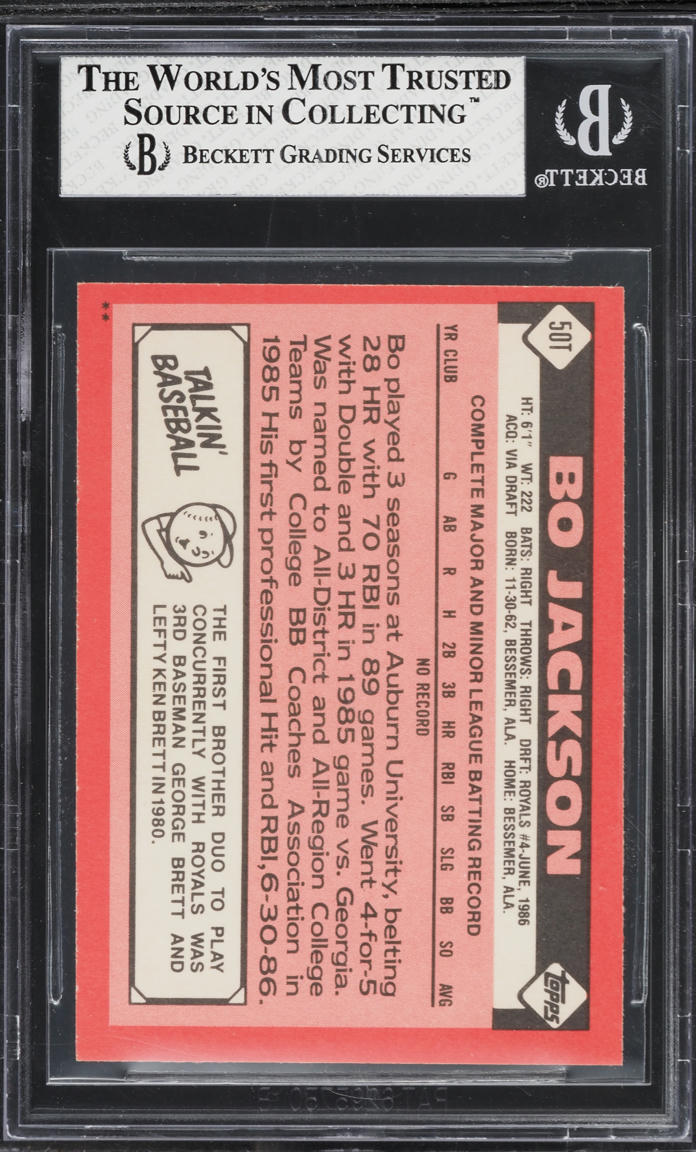 1986 Topps Traded Bo Jackson ROOKIE #50T BAS BGS 8 NM-MT