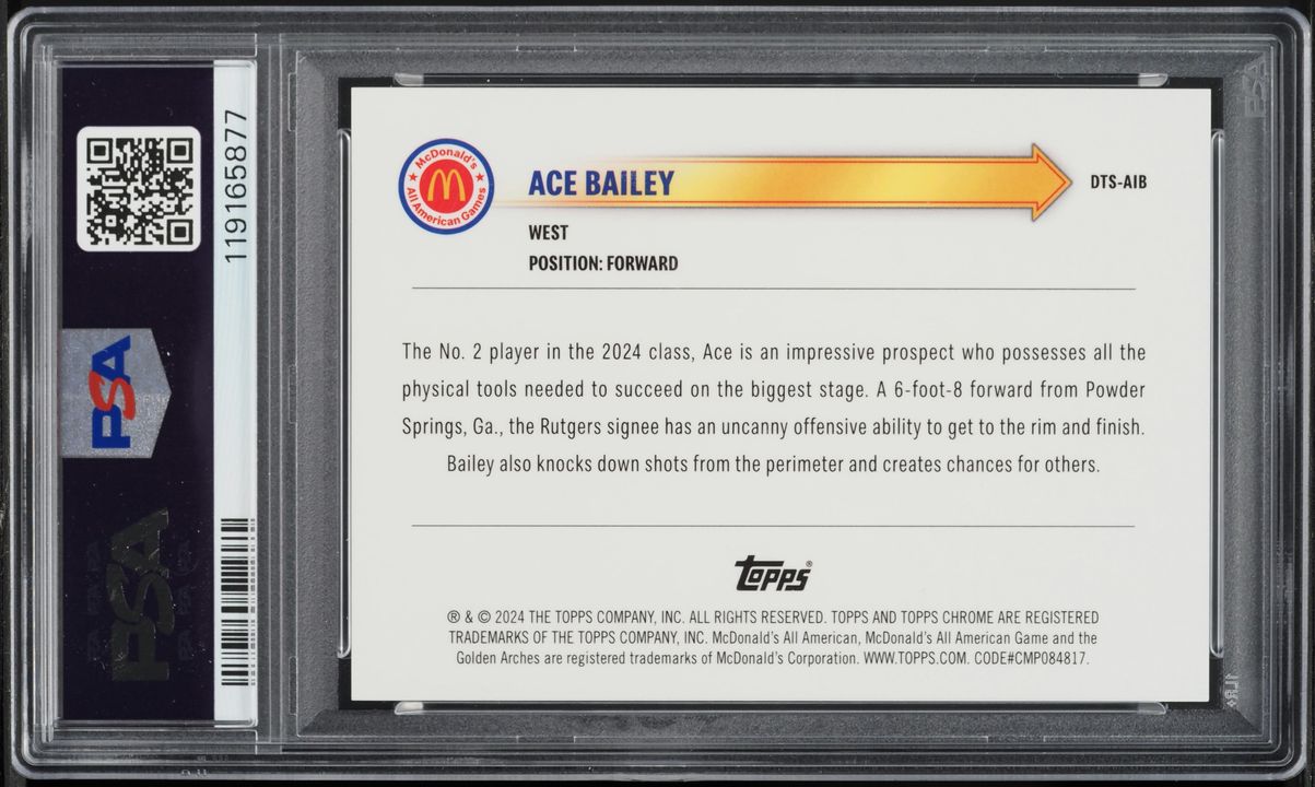 2024 Topps Chrome McDonald's A/A Drive Thru Service TD Refractor Ace Bailey ROOKIE /25 PSA 10