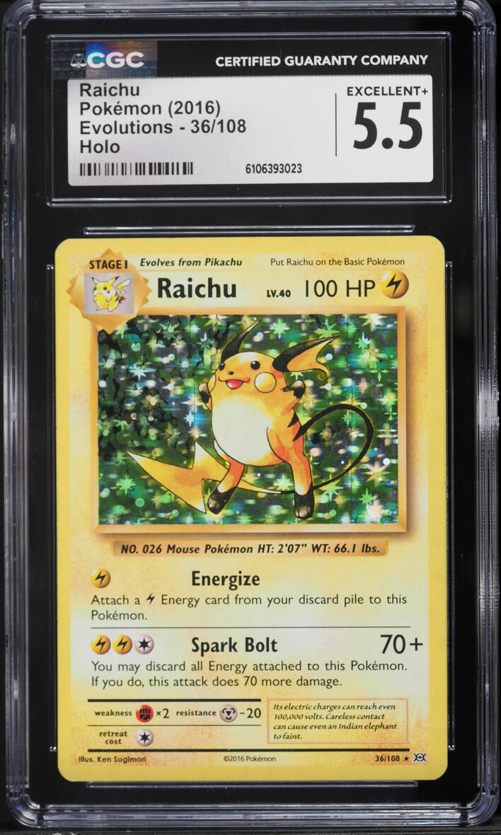 2016 Pokemon XY Evolutions Holo Raichu #36 CGC 5.5 EX+