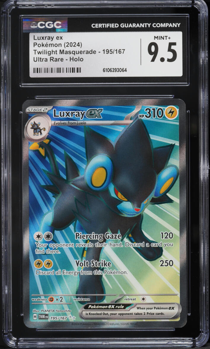 2024 Pokemon Scarlet & Violet Twilight Masquerade Full Art Luxray ex #195 CGC 9.5 MINT+