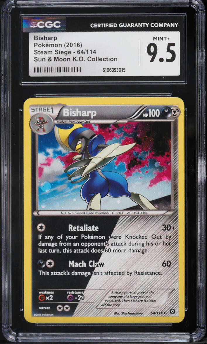 2016 Pokemon XY Steam Siege Sun & Moon K.O. Collection Holo Bisharp #64 CGC 9.5 MINT+