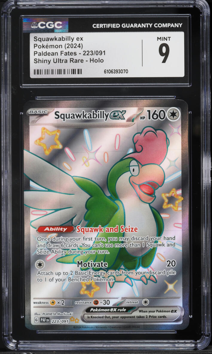 2024 Pokemon Scarlet & Violet Paldean Fates Full Art Squawkabilly ex #223 CGC 9 MINT