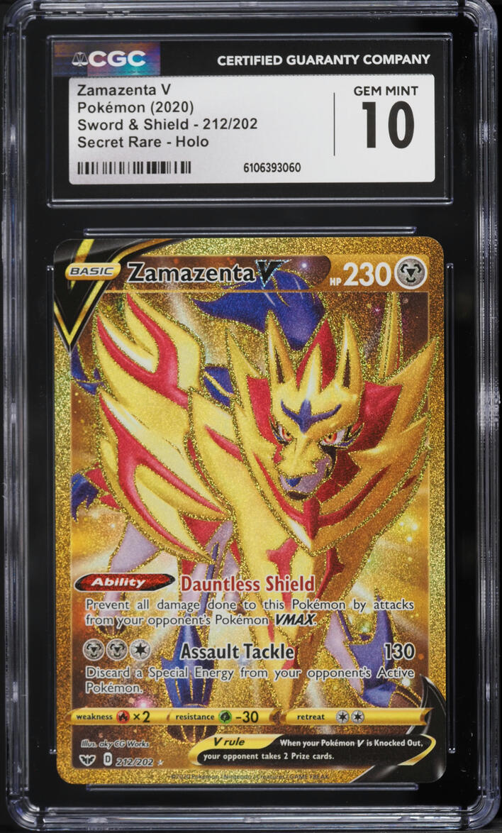 2020 Pokemon Sword & Shield Gold Rare Zamazenta V #212 CGC 10 GEM MINT