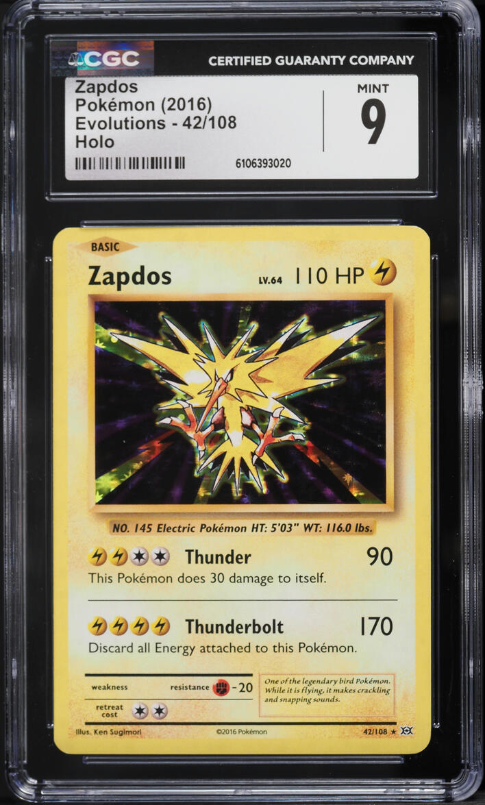 2016 Pokemon XY Evolutions Holo Zapdos #42 CGC 9 MINT