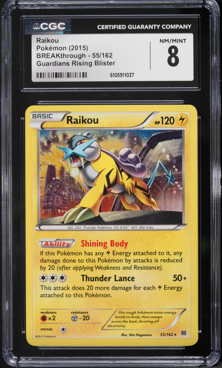 2015 Pokemon XY BREAKthrough Guardians Rising Holo Raikou #55 CGC 8 NM-MT