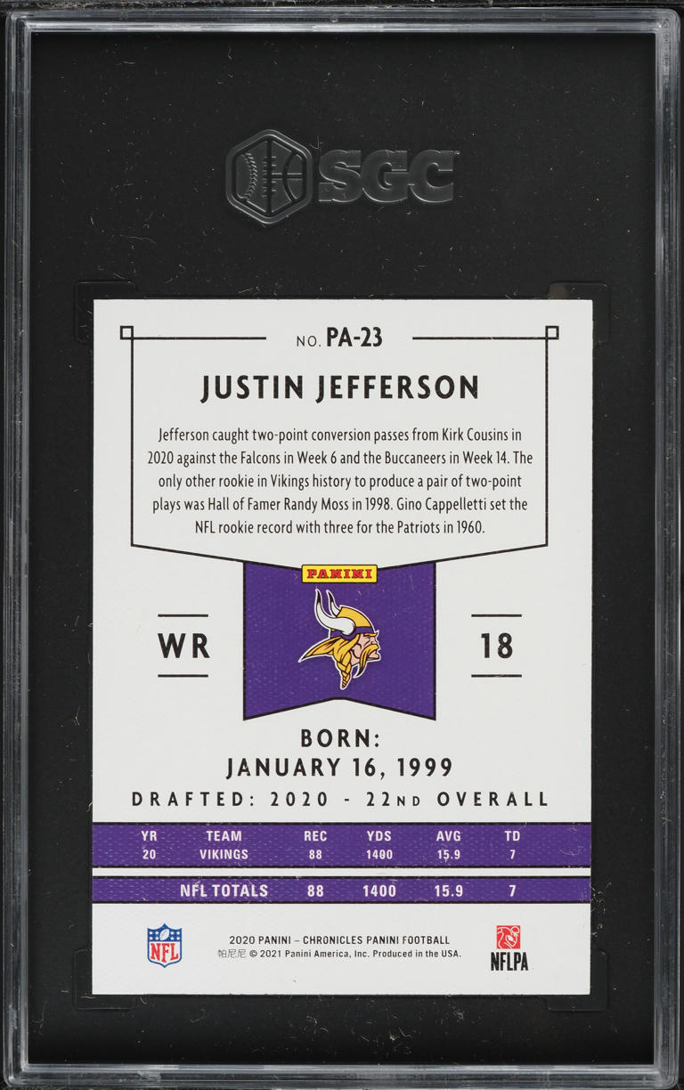 2020 Panini Chronicles Panini Pink Justin Jefferson ROOKIE #PA-23 SGC 10 GEM MINT