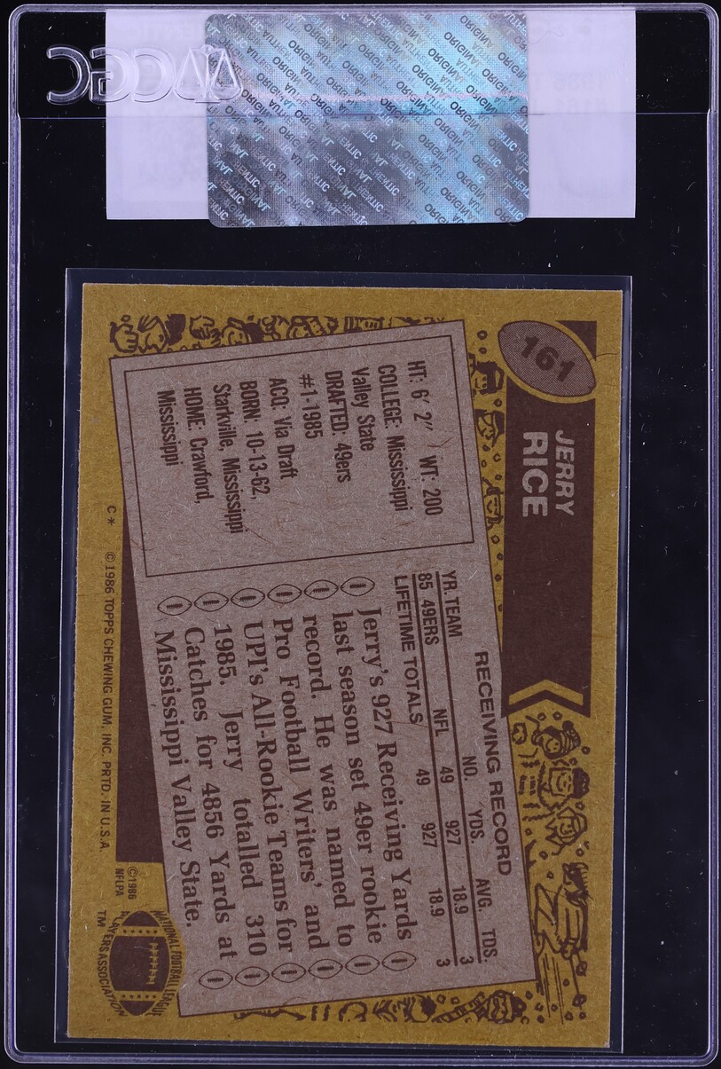 1986 Topps Football Jerry Rice ROOKIE #161 CGC AUTH
