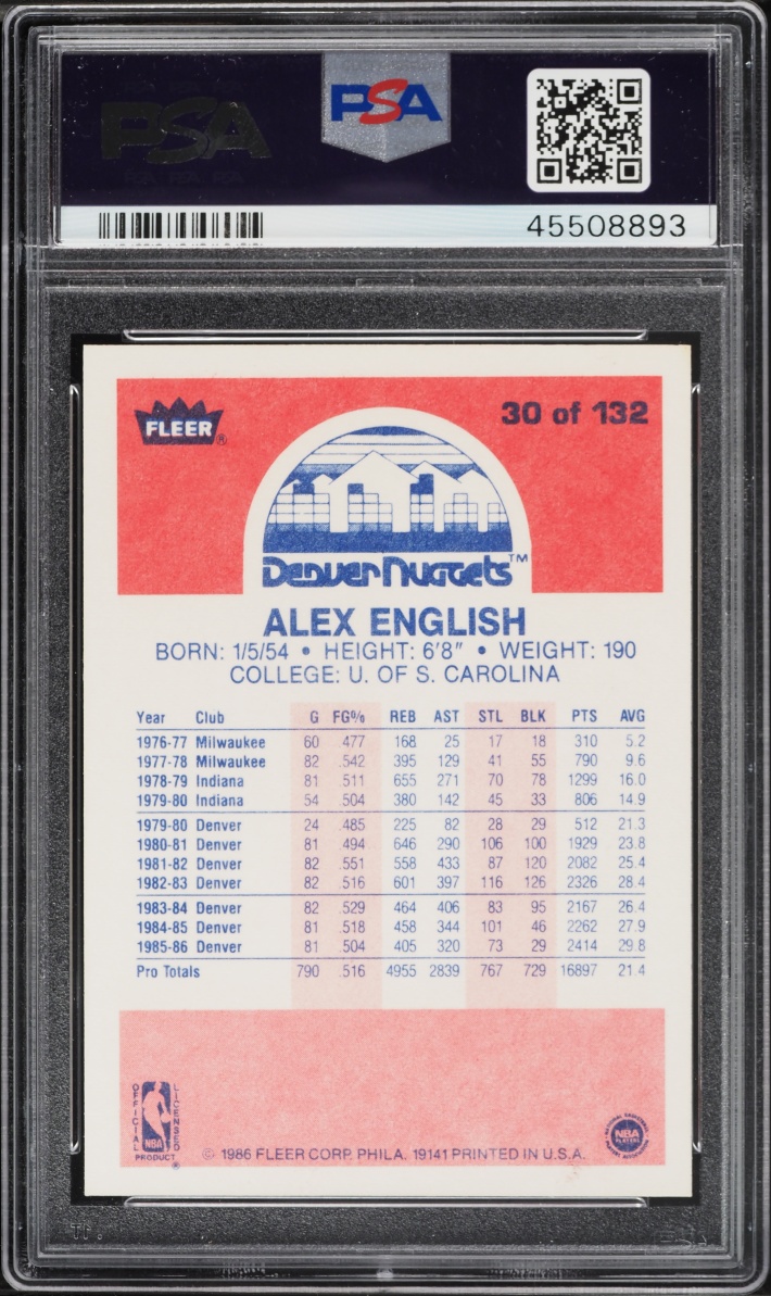 1986 Fleer Basketball Alex English #30 PSA 9 MINT