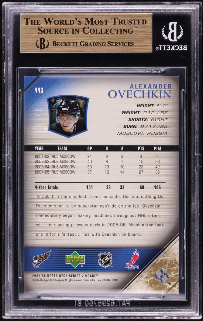 2005 Upper Deck HG Glossy Alexander Ovechkin ROOKIE /10 #443 BGS 9.5 GEM MINT