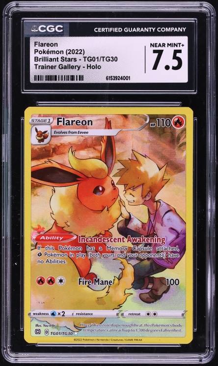 2022 Pokemon Sword & Shield Brilliant Stars CHR Flareon #TG01 CGC 7.5 NRMT+