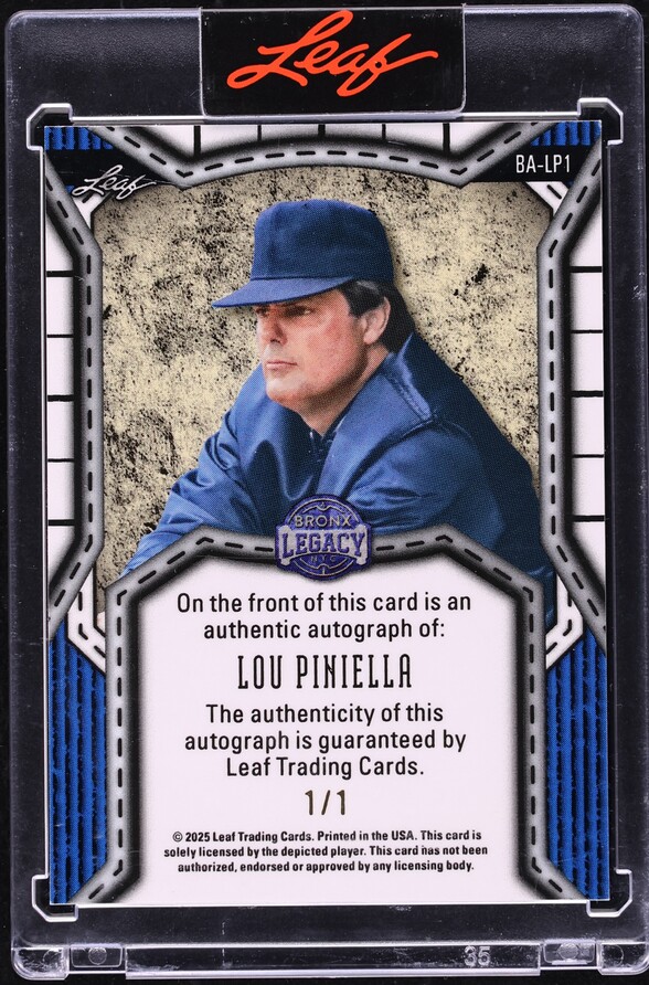 2025 Leaf A Bronx Legacy Gold Prismatic Lou Piniella AUTO 1/1 #BA-LP1