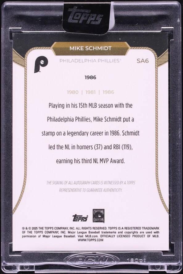 2025 Topps Welcome To The Club 3x MVP Black Foil Mike Schmidt AUTO /10 #SA6