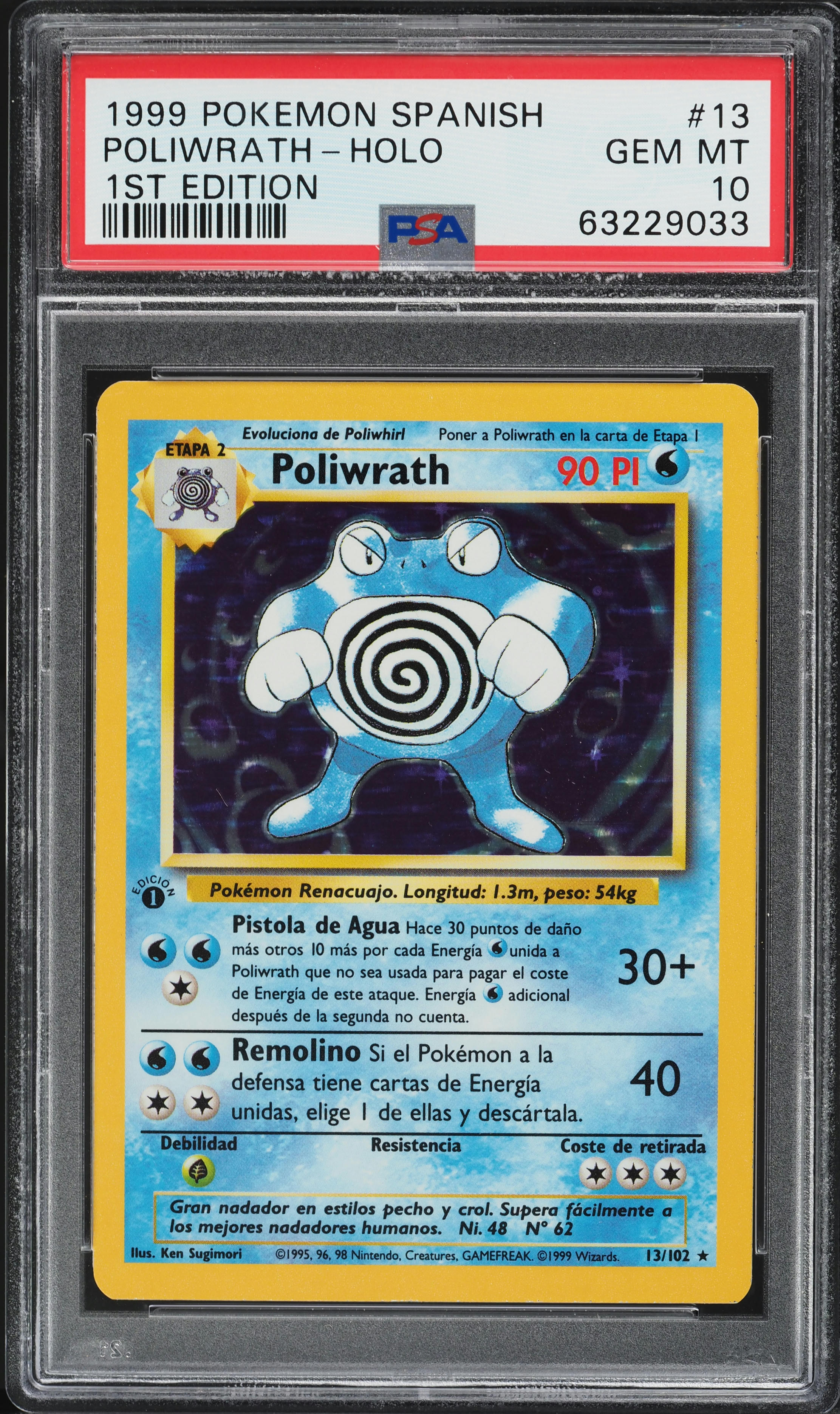 1999 Pokemon Spanish Base Set 1st Edition Holo Poliwrath #13 PSA 10 GEM MINT
