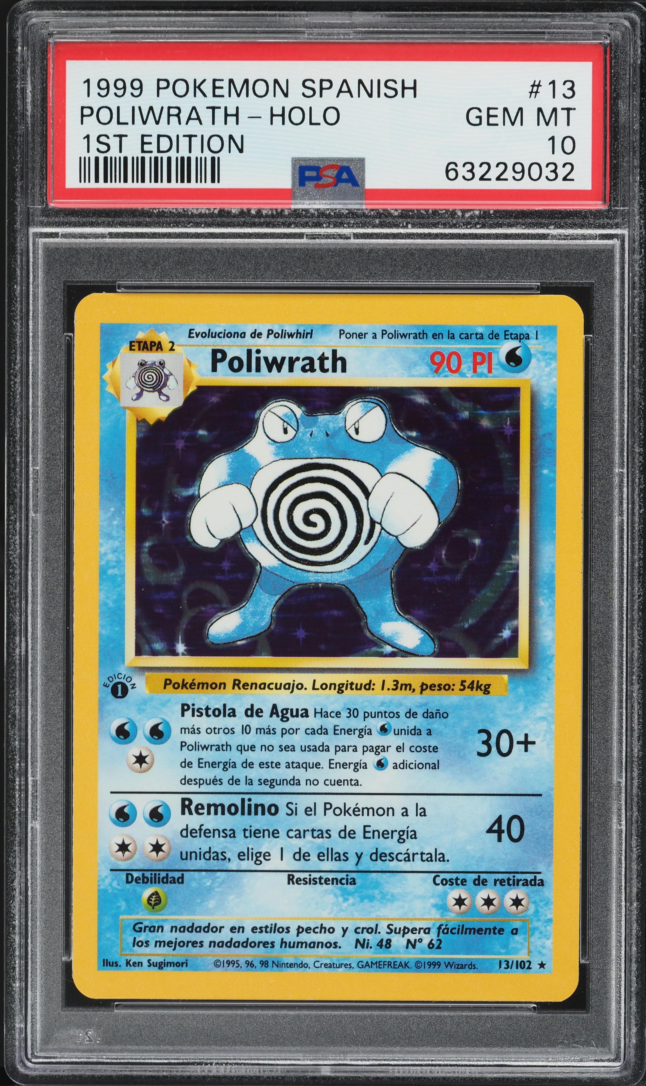 1999 Pokemon Spanish Base Set 1st Edition Holo Poliwrath #13 PSA 10 GEM MINT