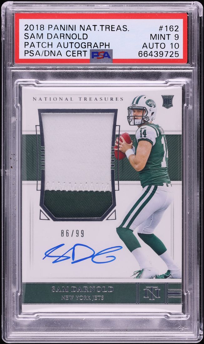 2018 National Treasures Sam Darnold ROOKIE PATCH AUTO DNA 10 /99 #162 PSA 9 MINT