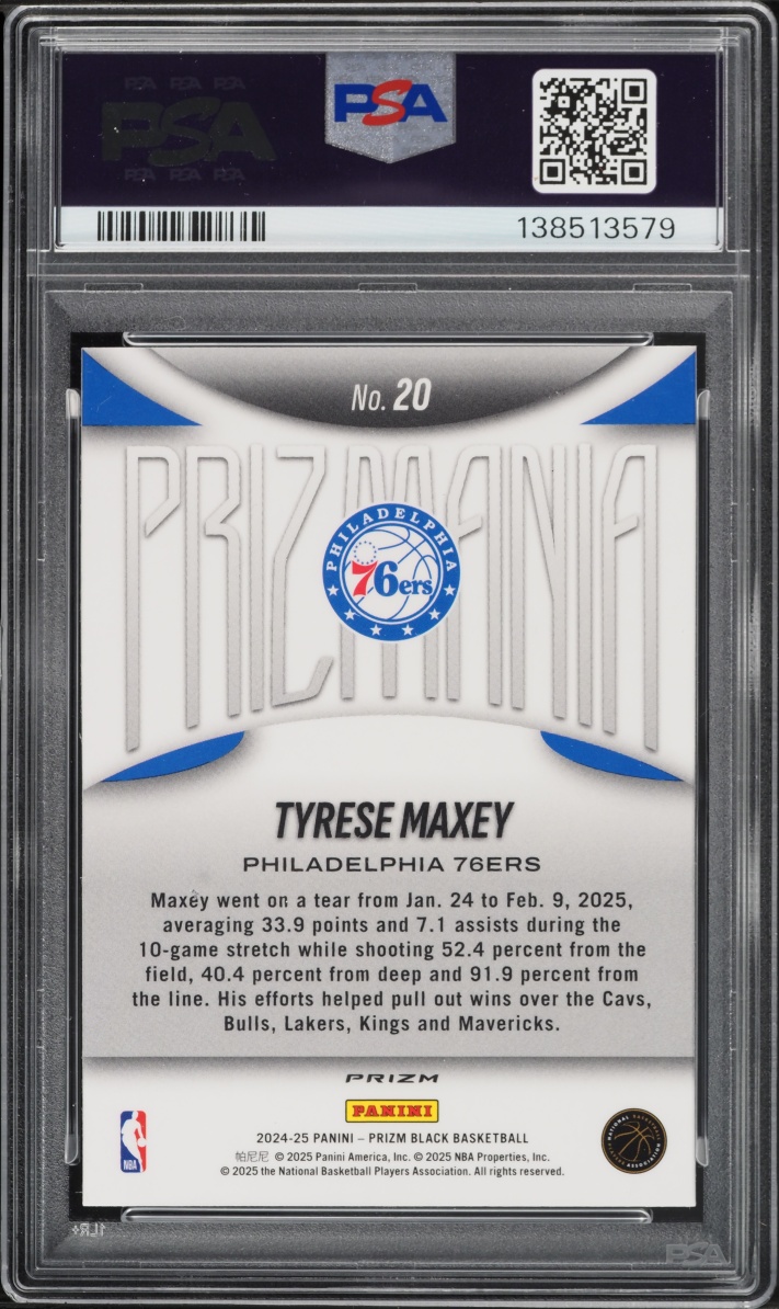 2024 Panini Prizm Black Prizmania Tyrese Maxey #20 PSA 10 GEM MINT