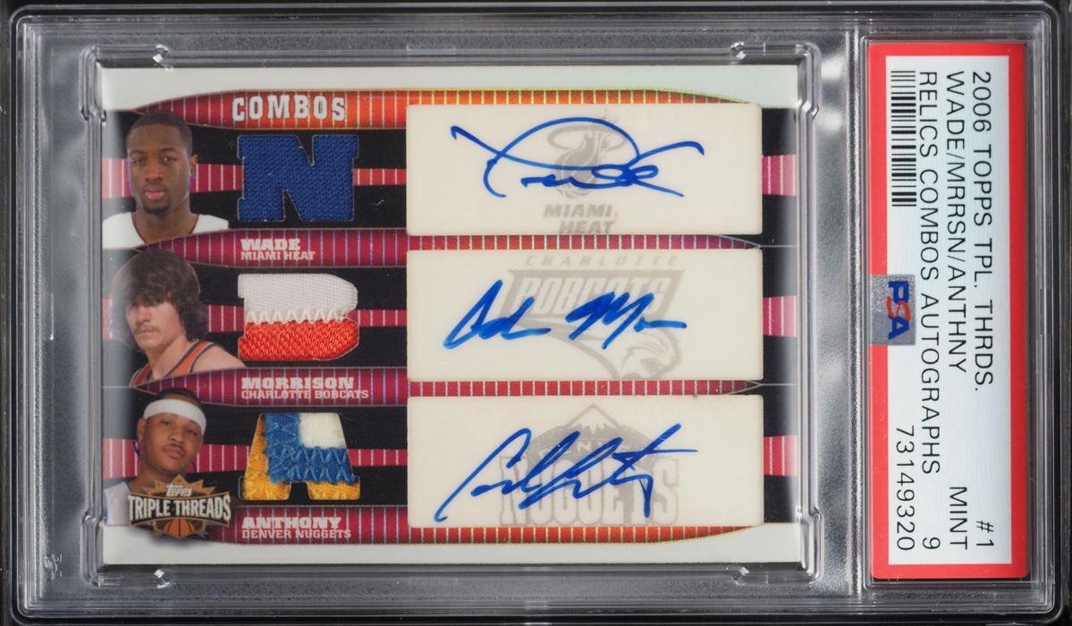 2006 Topps Triple Threads Dwyane Wade Carmelo Anthony Adam Morrison RC PATCH AUTO /36 #1 PSA 9