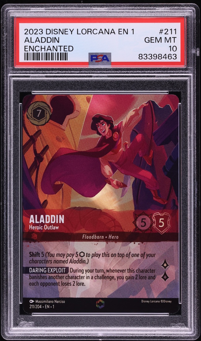 2023 Disney Lorcana The First Chapter Enchanted Aladdin Heroic Outlaw #211 PSA 10 GEM MINT