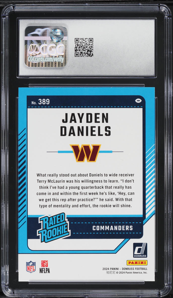 2024 Donruss Football Jayden Daniels ROOKIE #389 CGC 8 NM-MT