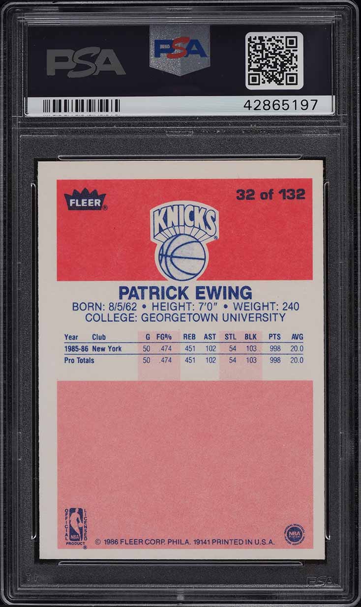 1986 Fleer Basketball Patrick Ewing ROOKIE #32 PSA 9 MINT