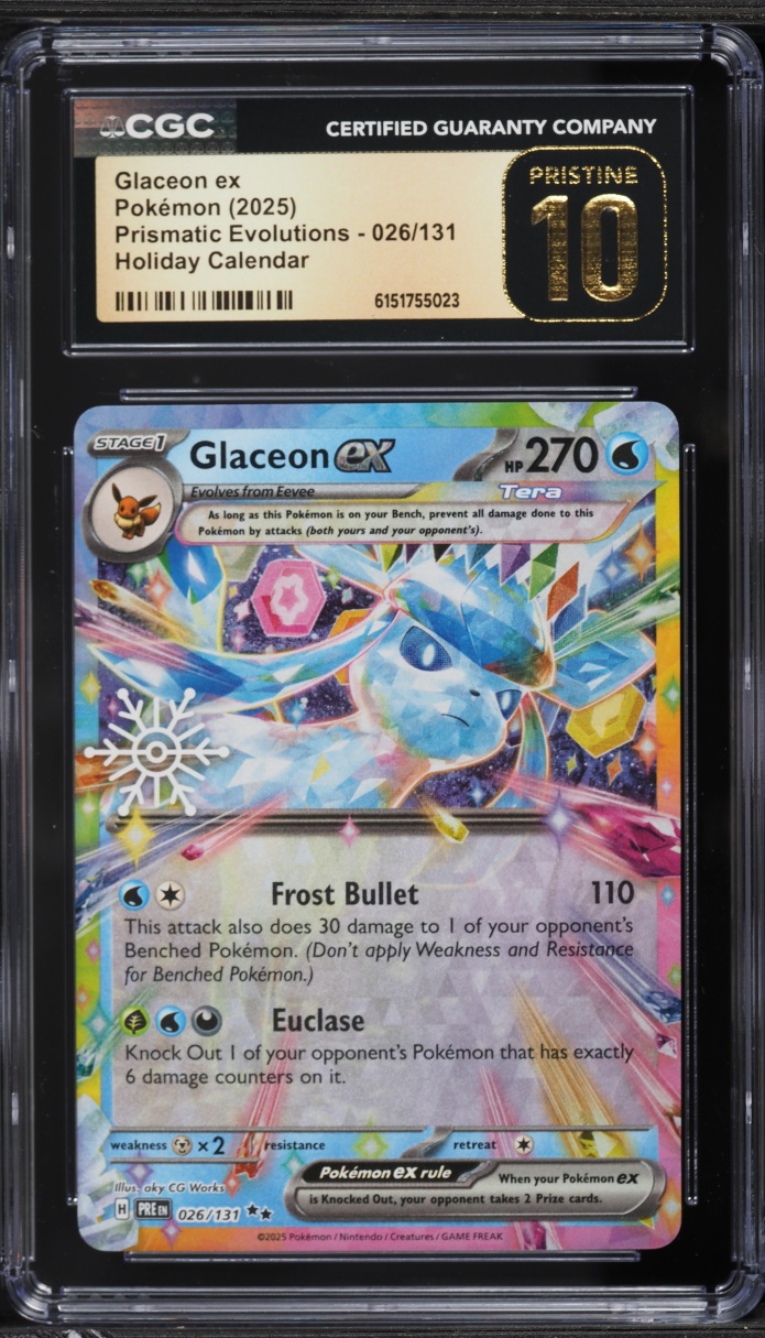 2025 Pokemon SV Prismatic Evolutions Holiday Calendar Holo Glaceon ex #26 CGC 10 PRISTINE