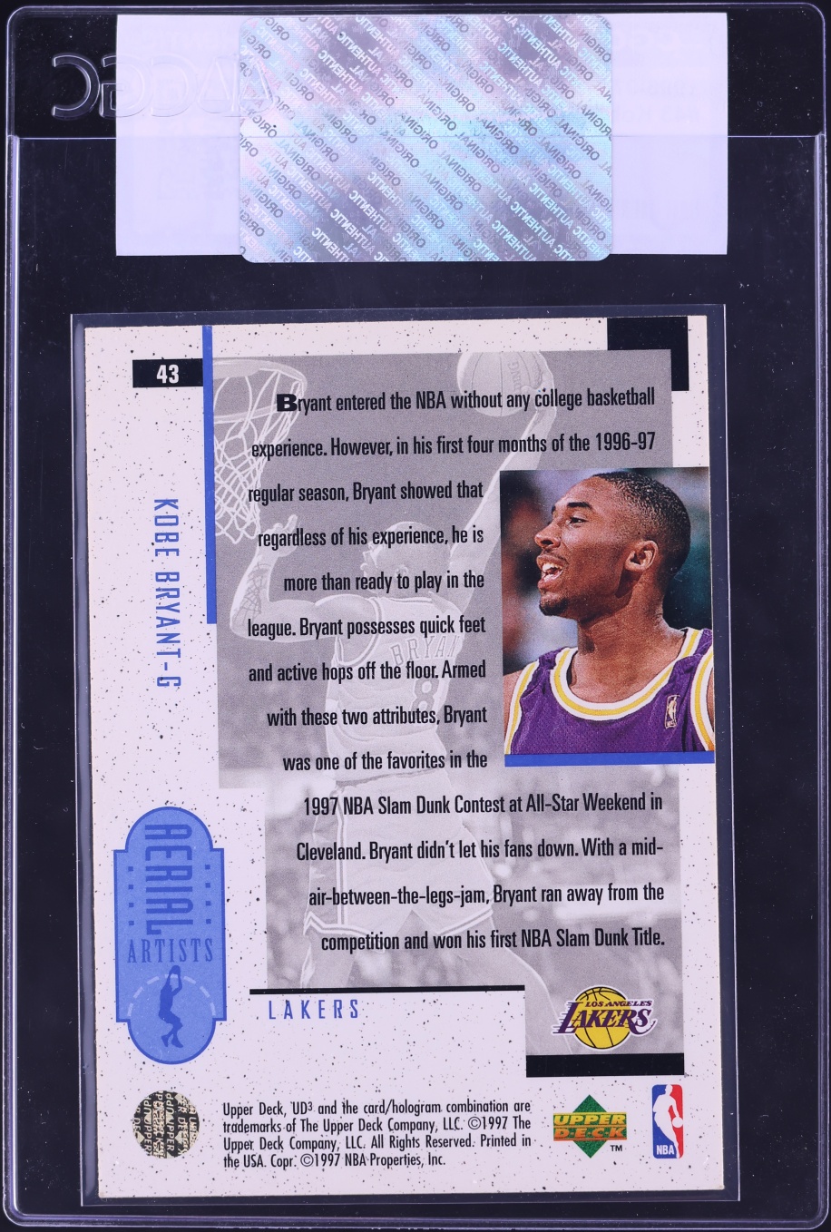 1996 UD3 Basketball Kobe Bryant ROOKIE #43 CGC AUTH