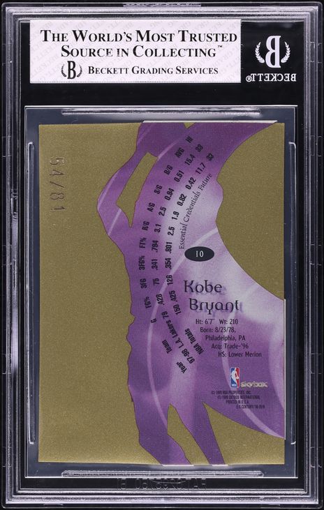 1998 Skybox E-X Century Essential Credentials Future Kobe Bryant /81 BGS 6.5